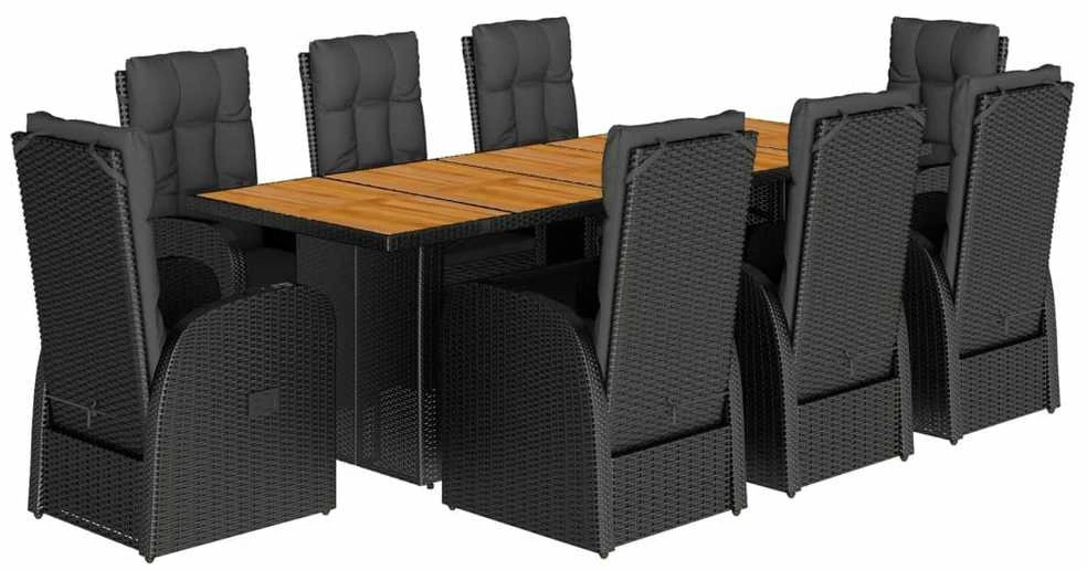 Sofa Sodo komplektas su pagalvėlėmis, 9 dalių, juodas, poliratanas