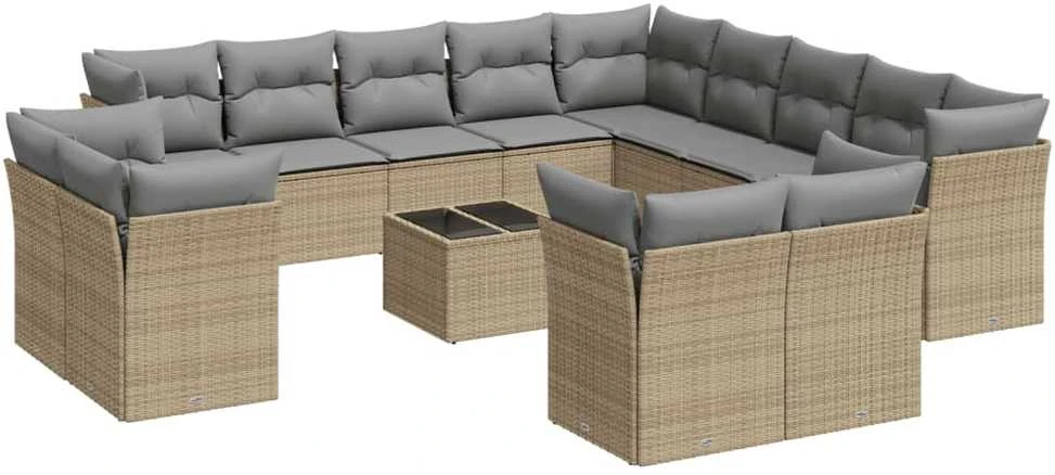 Sofa Sodo komplektas su pagalvėlėmis, 14 dalių, smėlio, poliratanas