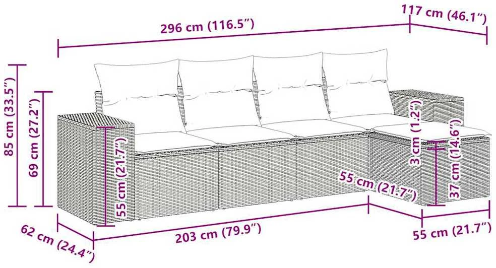 Lauko baldų komplektas Sodo komplektas su pagalvėlėmis, 5 dalių, juodas, poliratanas