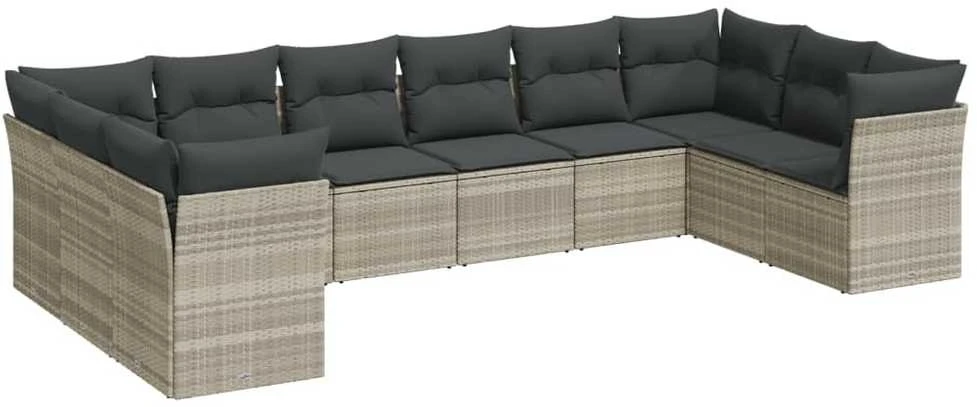 Sofa Sodo komplektas su pagalvėlėmis, 10 dalių, pilkas, poliratanas