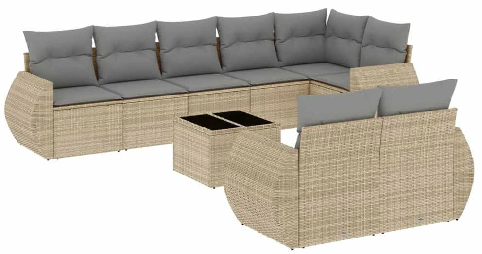 Sofa Sodo komplektas su pagalvėlėmis, 9 dalių, smėlio, poliratanas