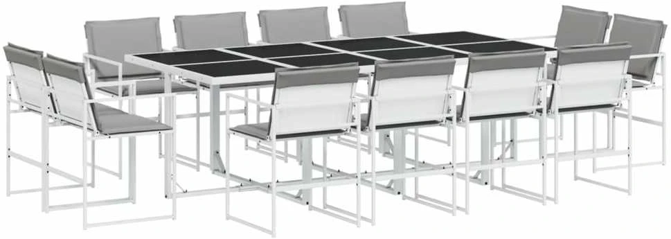 Lauko baldų komplektas Sodo komplektas su pagalvėlėmis, 13 dalių, baltas, tekstilenas