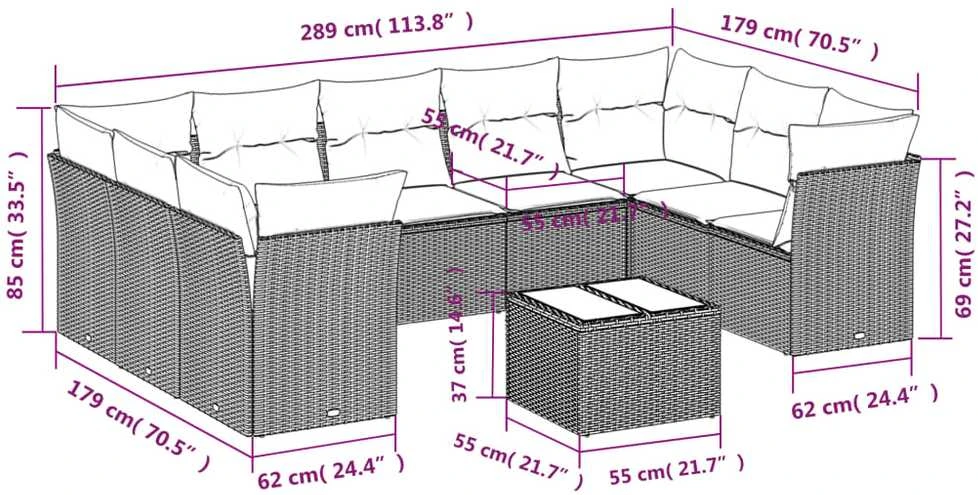 Sofa Sodo komplektas su pagalvėlėmis, 10 dalių, pilkas, poliratanas
