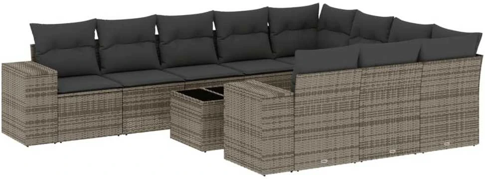 Sofa Sodo komplektas su pagalvėlėmis, 11 dalių, pilkas, poliratanas