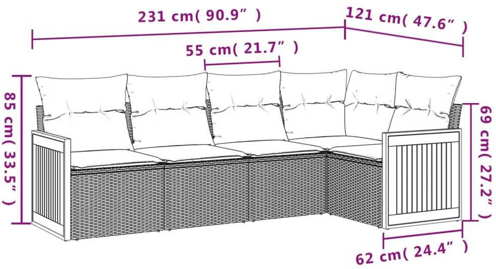 Lauko baldų komplektas Sodo komplektas su pagalvėlėmis, 5 dalių, juodas, poliratanas