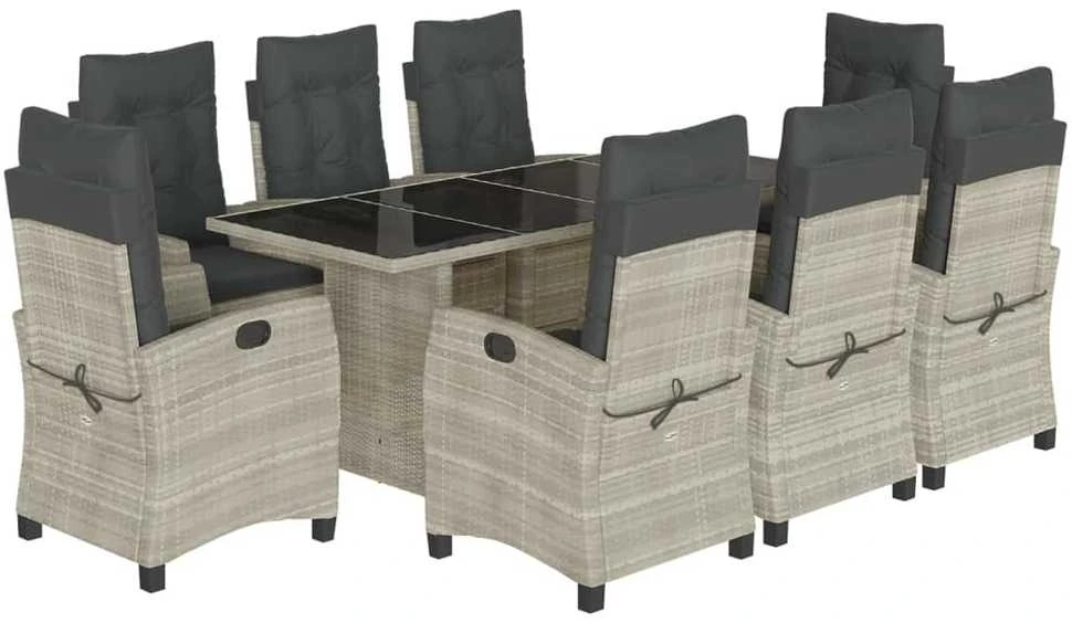 Lauko baldų komplektas Sodo komplektas su pagalvėlėmis, 9 dalių, pilkas, poliratanas