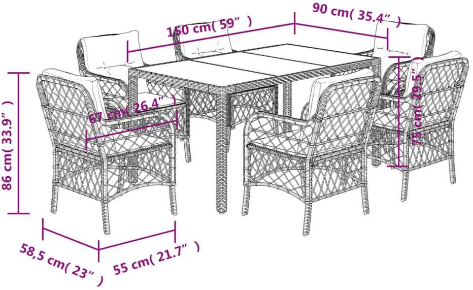 Lauko baldų komplektas Sodo komplektas su pagalvėlėmis, 7 dalių, juodas, poliratanas