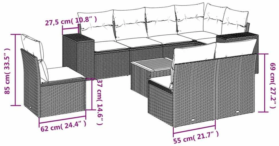Sofa Sodo komplektas su pagalvėlėmis, 9 dalių, smėlio, poliratanas