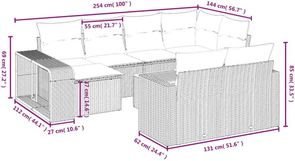 Sofa Sodo komplektas su pagalvėlėmis, 11 dalių, smėlio, poliratanas