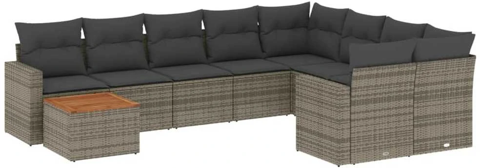 Sofa Sodo komplektas su pagalvėlėmis, 10 dalių, pilkas, poliratanas
