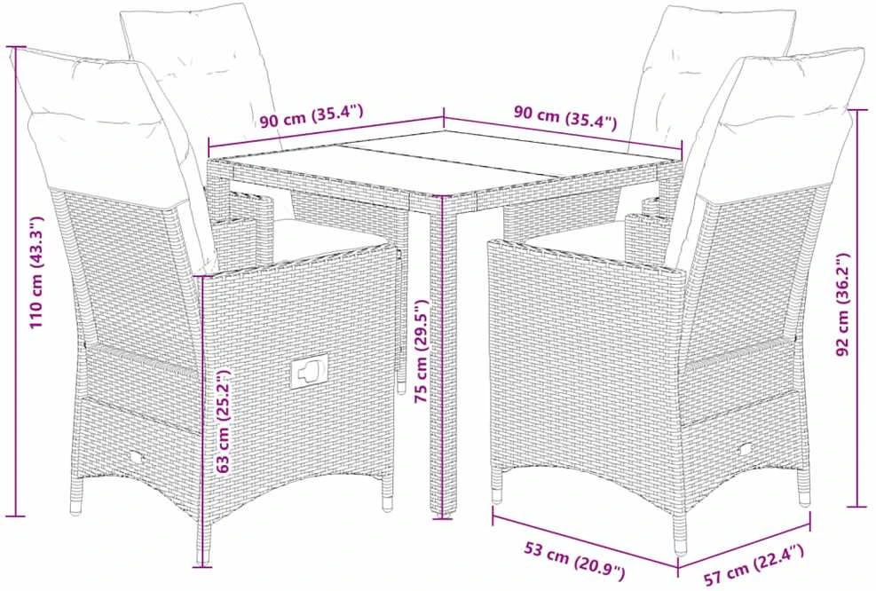 Lauko baldų komplektas Sodo komplektas su pagalvėlėmis, 5 dalių, juodas, poliratanas