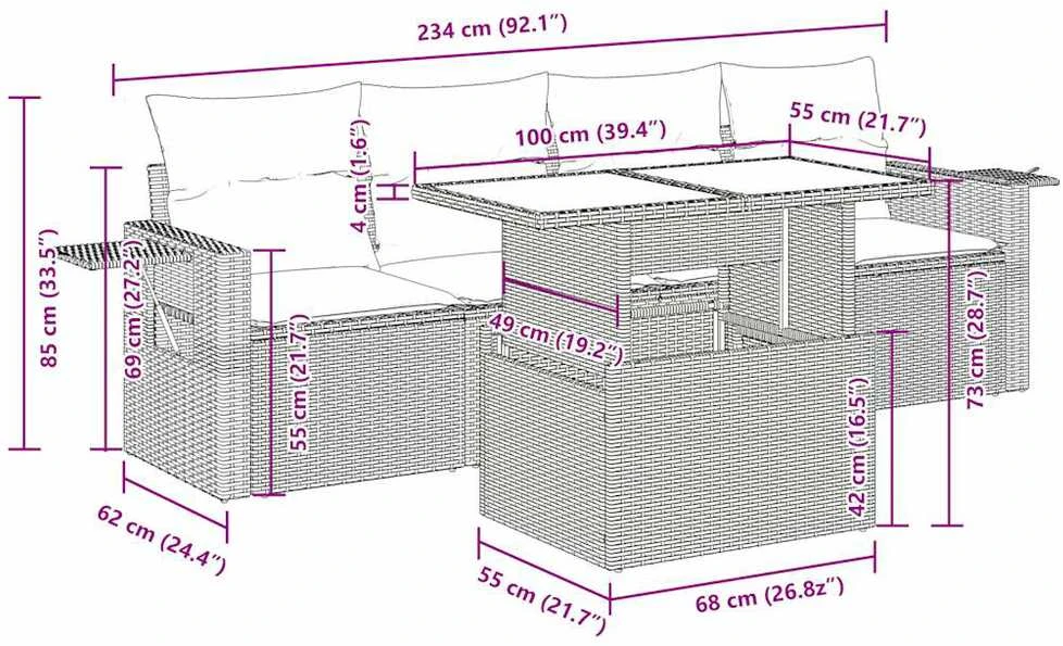Lauko baldų komplektas Sodo komplektas su pagalvėlėmis, 5 dalių, juodas, poliratanas