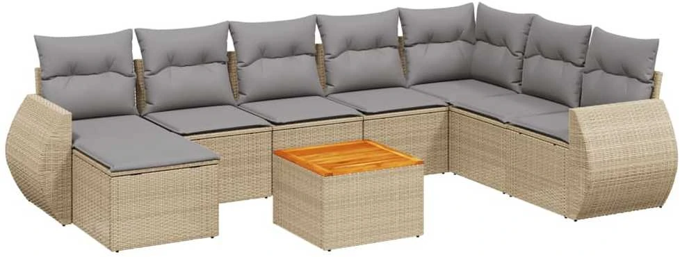 Sofa Sodo komplektas su pagalvėlėmis, 9 dalių, smėlio, poliratanas