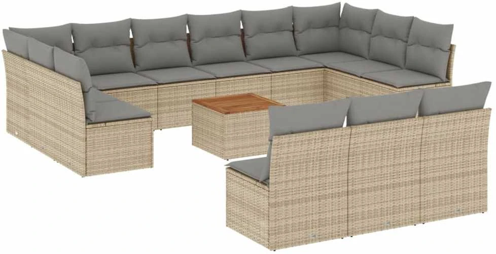 Sofa Sodo komplektas su pagalvėlėmis, 14 dalių, smėlio, poliratanas