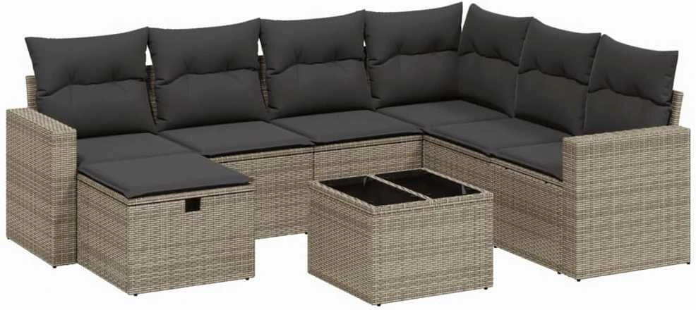 Sofa Sodo komplektas su pagalvėlėmis, 8 dalių, pilkas, poliratanas