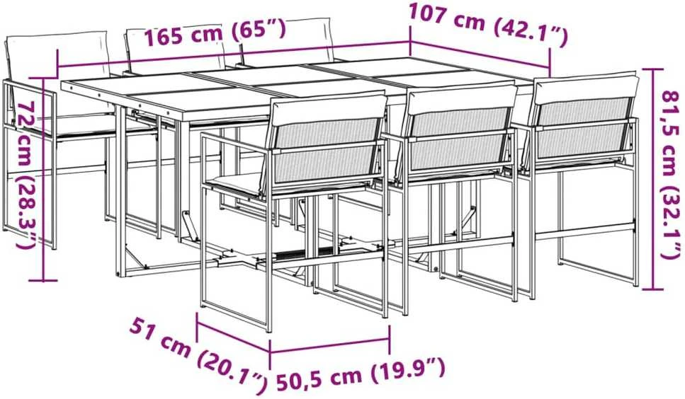 Lauko baldų komplektas Sodo komplektas su pagalvėlėmis, 7 dalių, baltas, tekstilenas