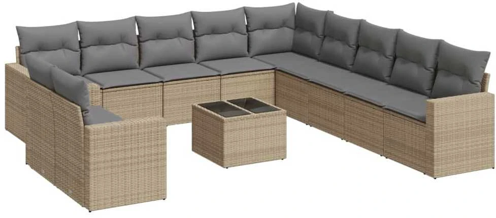Sofa Sodo komplektas su pagalvėlėmis, 12 dalių, smėlio, poliratanas
