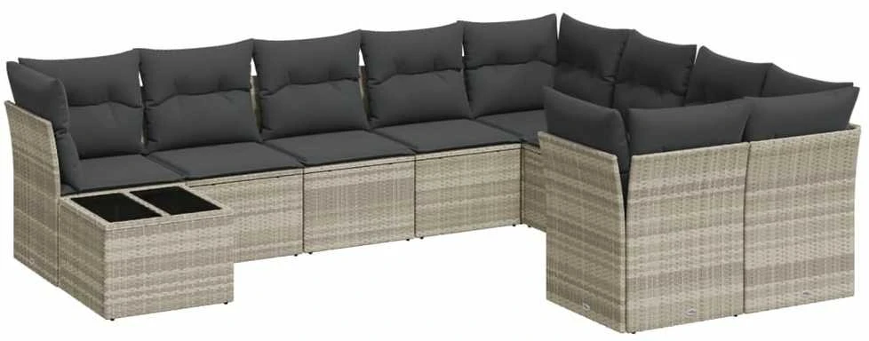 Sofa Sodo komplektas su pagalvėlėmis, 10 dalių, pilkas, poliratanas