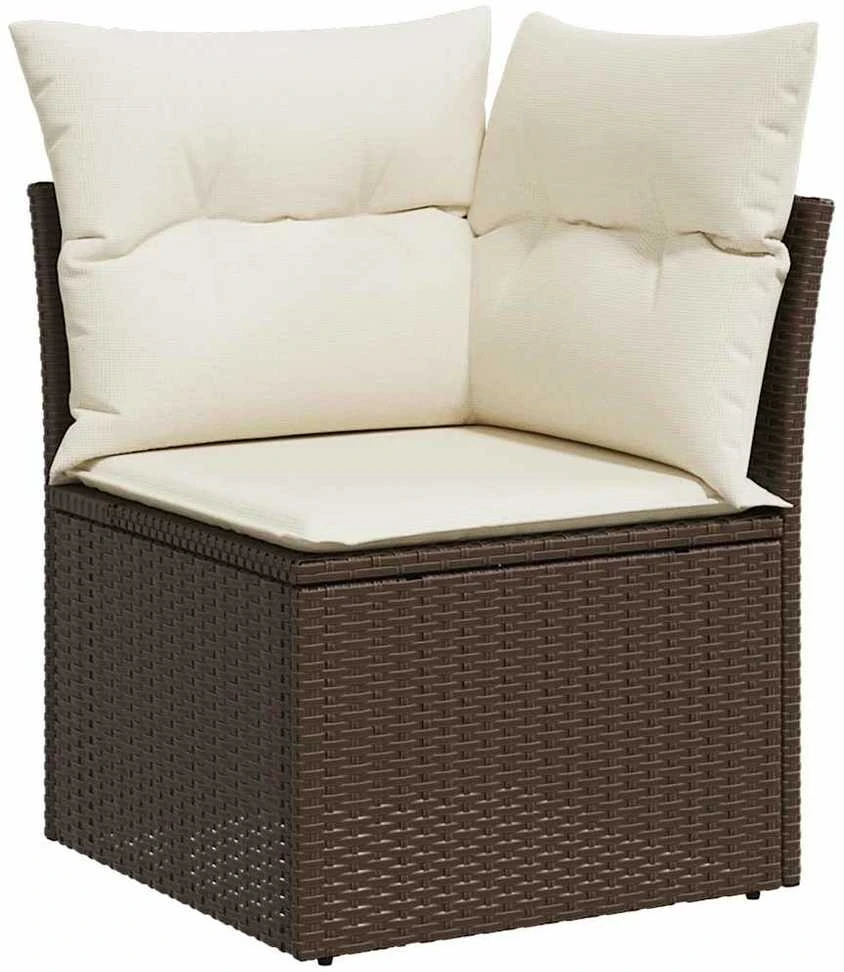 Lauko baldų komplektas Sodo komplektas su pagalvėlėmis, 10 dalių, rudas, poliratanas