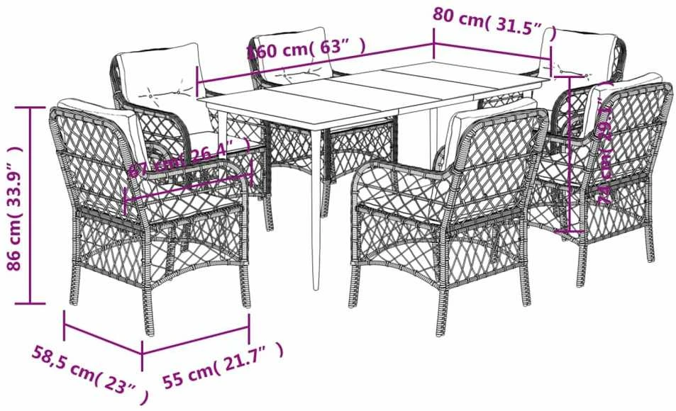 Sodo komplektas su pagalvėlėmis, 7 dalių, juodas, poliratanas