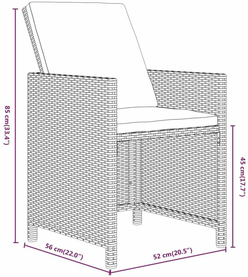 Lauko baldų komplektas Sodo komplektas su pagalvėlėmis, 17 dalių, rudas, poliratanas