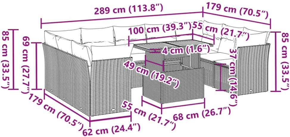 Sofa Sodo komplektas su pagalvėlėmis, 10 dalių, juodas, poliratanas
