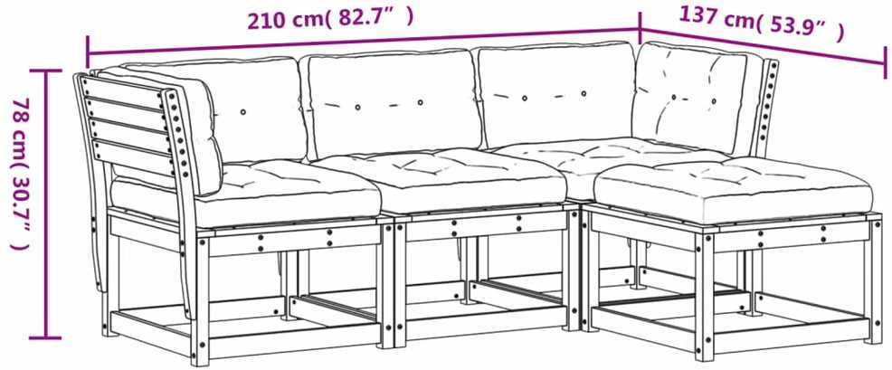 Lauko baldų komplektas Sodo komplektas su pagalvėlėmis, 4 dalių, baltas, pušis