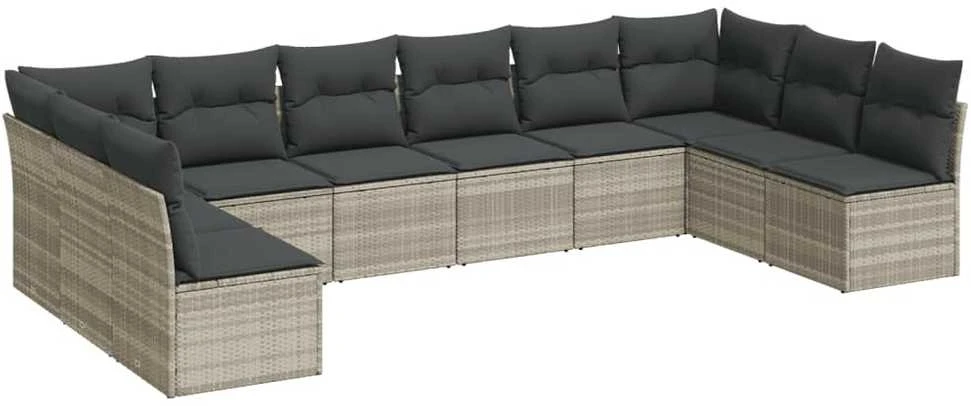 Sofa Sodo komplektas su pagalvėlėmis, 10 dalių, pilkas, poliratanas