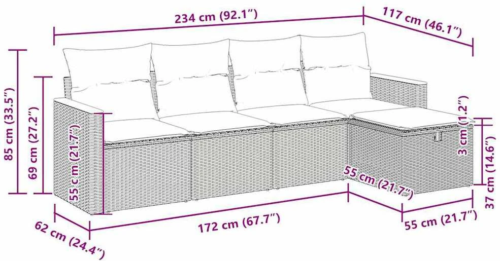 Lauko baldų komplektas Sodo komplektas su pagalvėlėmis, 5 dalių, juodas, poliratanas