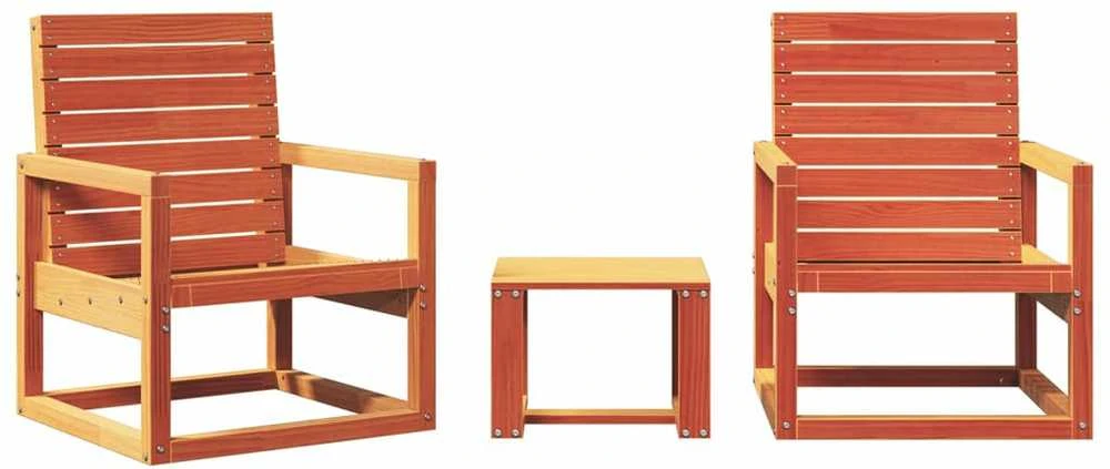 Lauko baldų komplektas Sodo poilsio baldų komplektas, 3 dalių, vaško rudas, pušis