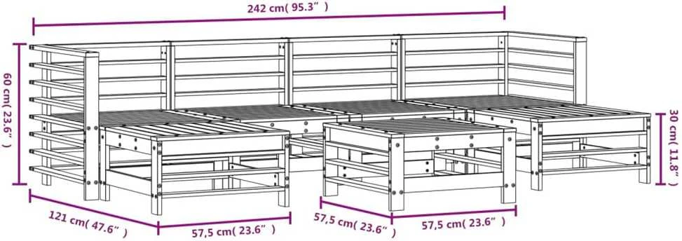 Lauko baldų komplektas Sodo poilsio baldų komplektas, 7 dalių, impregnuota pušis