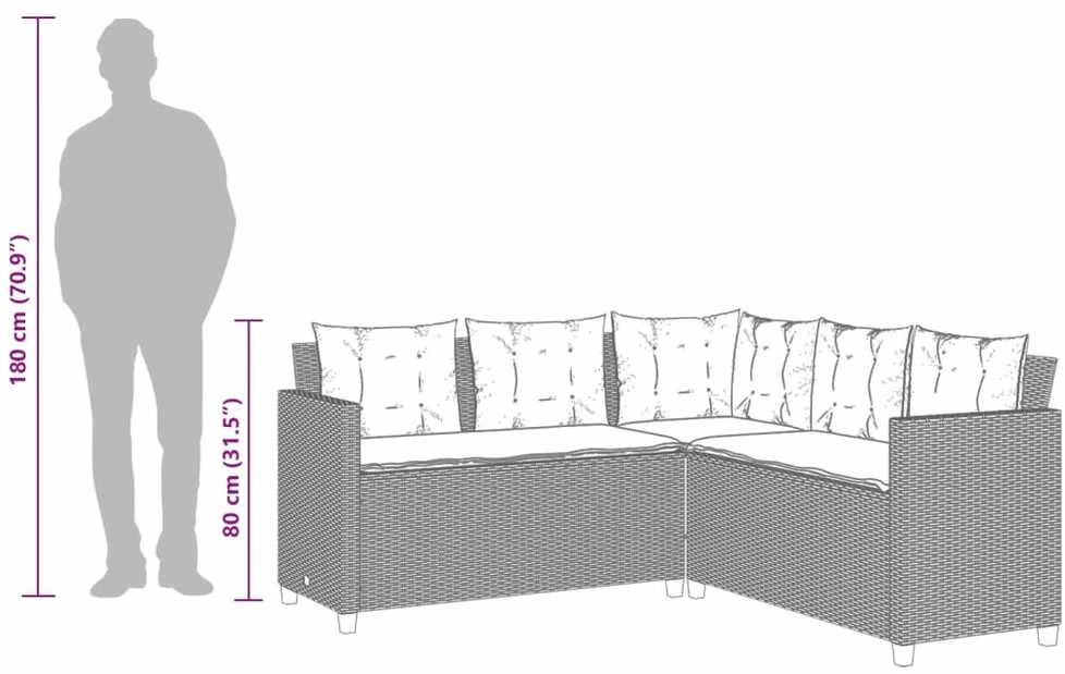 Sodo sofa su stalu/pagalvėlėmis, pilka, poliratanas, L formos