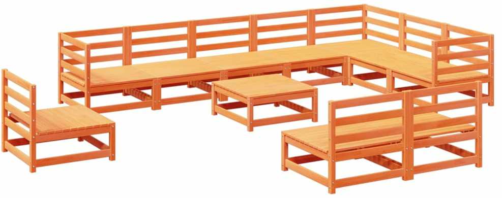 Lauko baldų komplektas Sodo sofos komplektas, 11 dalių, vaško rudas, pušies masyvas