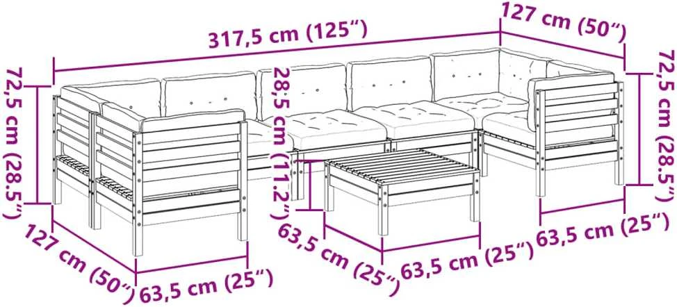 Lauko baldų komplektas Sodo sofos komplektas su pagalvėlėmis, 8 dalių, vaško, pušis