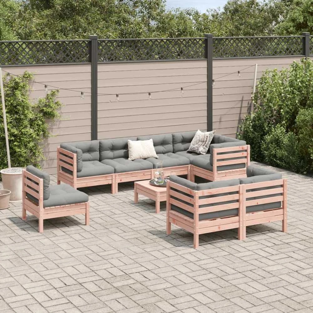 Lauko baldų komplektas Sodo sofos komplektas su pagalvėlėmis, 9 dalių, douglas eglė