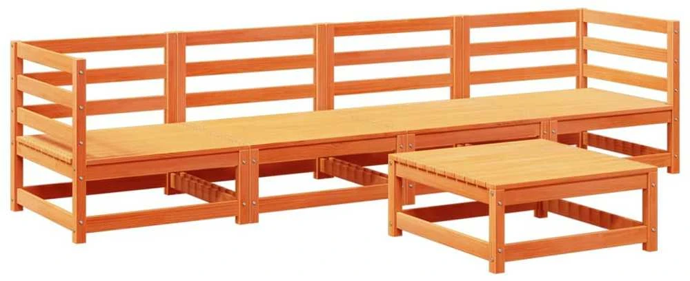 Lauko baldų komplektas Sodo sofos komplektas, 5 dalių, vaško rudas, pušies masyvas