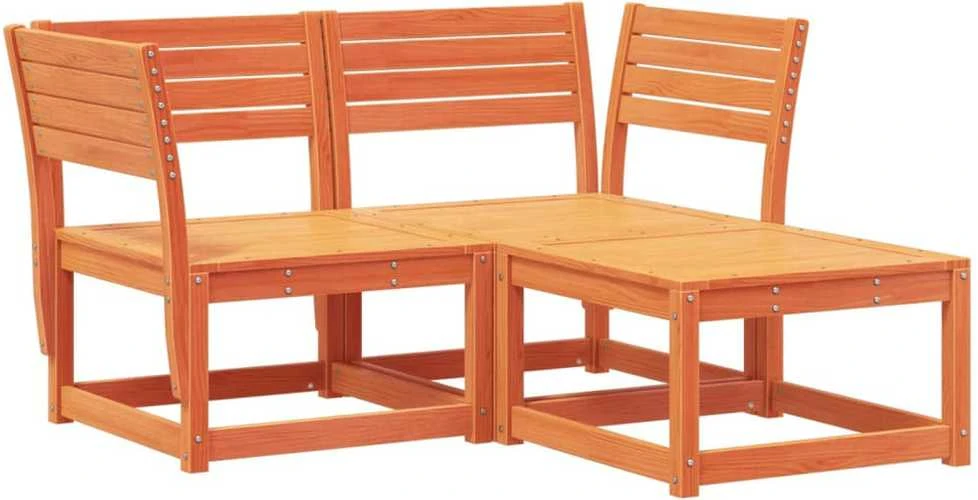Lauko baldų komplektas Sodo sofos komplektas, 3 dalių, vaško rudas, pušies masyvas