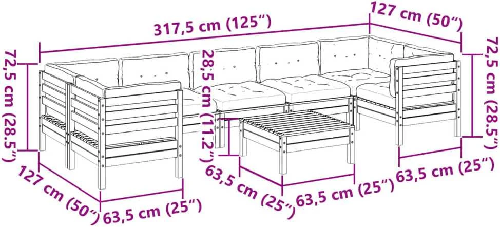 Lauko baldų komplektas Sodo sofos komplektas su pagalvėlėmis, 8 dalių, pušis
