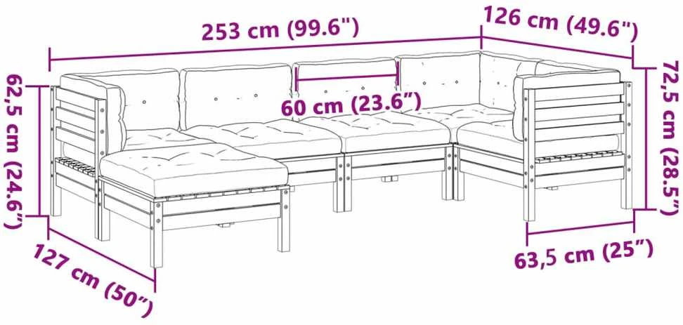 Lauko baldų komplektas Sodo sofos komplektas su pagalvėlėmis, 6 dalių, pušis