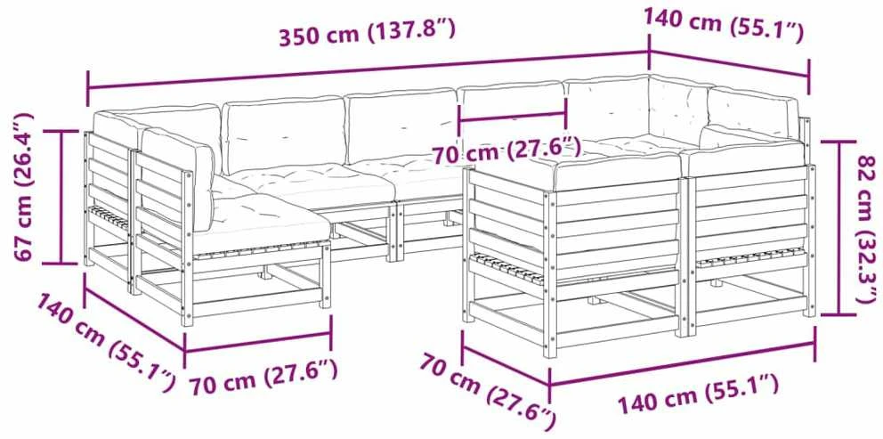 Lauko baldų komplektas Sodo sofos komplektas su pagalvėlėmis, 9 dalių, vaško, pušis