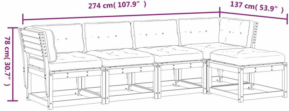Lauko baldų komplektas Sodo sofos komplektas su pagalvėlėmis, 5 dalių, baltas, pušis