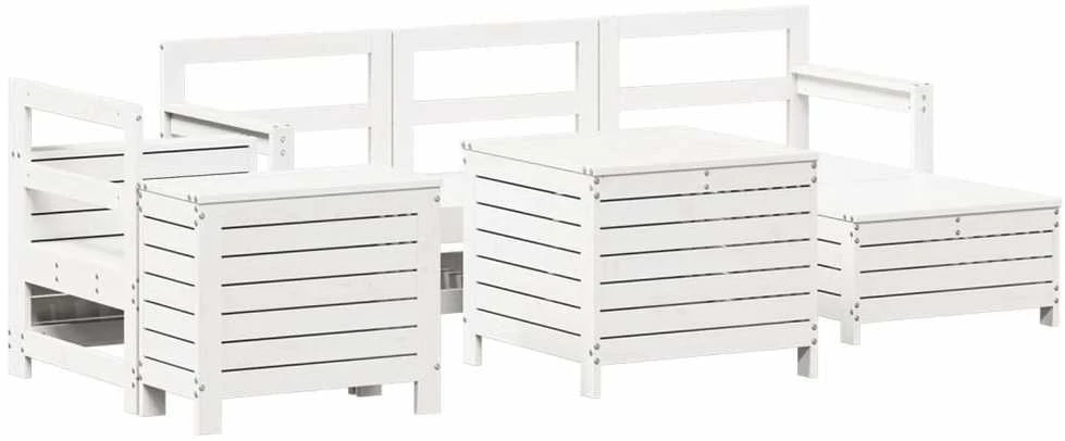 Lauko baldų komplektas Sodo sofos komplektas, baltas, 7 dalių, pušies medienos masyvas