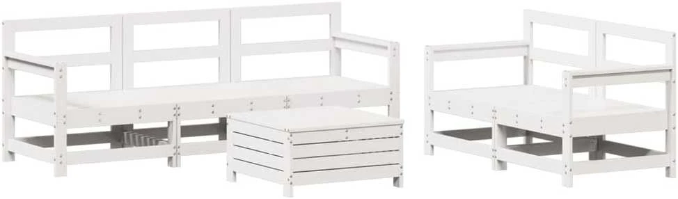 Lauko baldų komplektas Sodo sofos komplektas, 6 dalių, baltas, pušies medienos masyvas