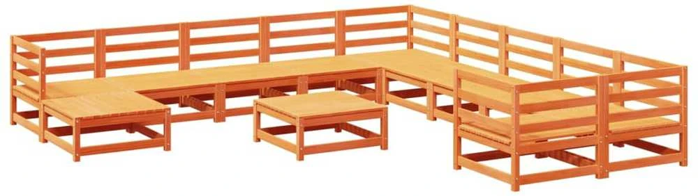 Lauko baldų komplektas Sodo sofos komplektas, 12 dalių, vaško rudas, pušies masyvas