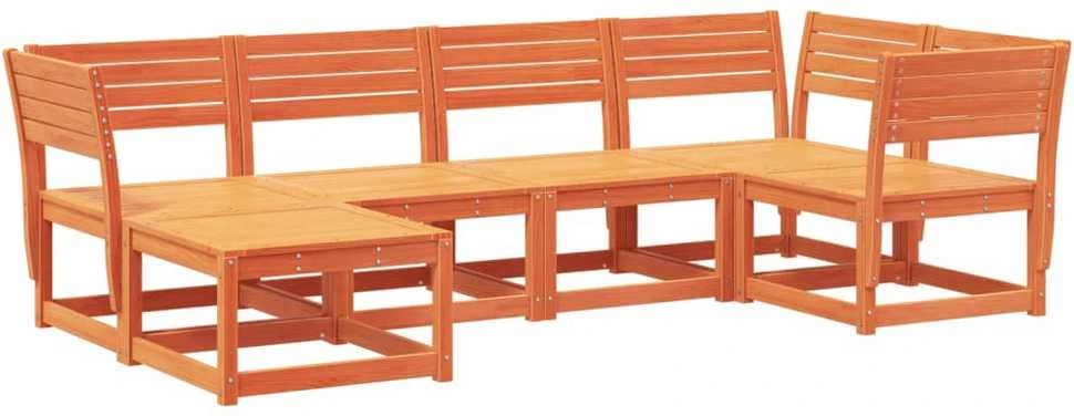 Lauko baldų komplektas Sodo sofos komplektas, 6 dalių, vaško rudas, pušies masyvas
