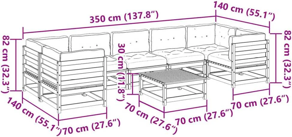 Lauko baldų komplektas Sodo sofos komplektas su pagalvėlėmis, 8 dalių, vaško, pušis