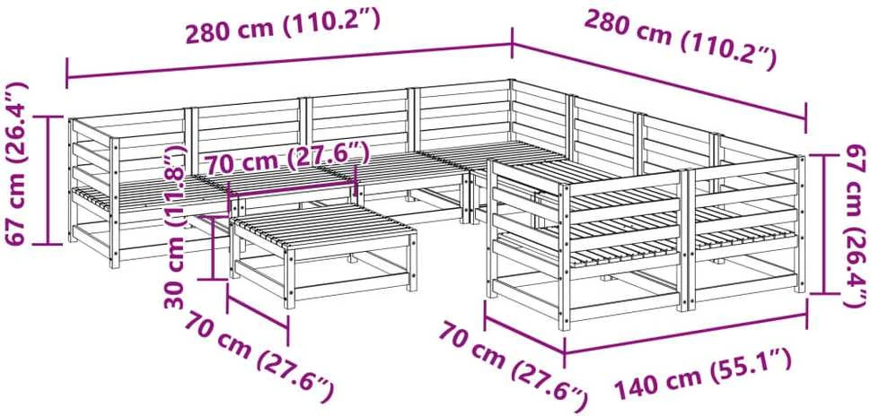 Lauko baldų komplektas Sodo sofos komplektas, 9 dalių, impregnuota pušies mediena
