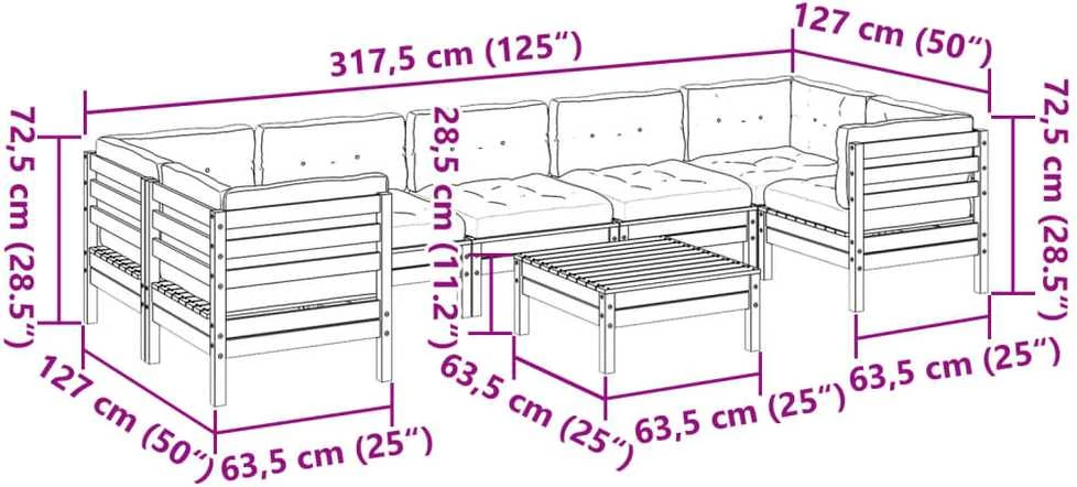 Lauko baldų komplektas Sodo sofos komplektas su pagalvėlėmis, 8 dalių, douglas eglė