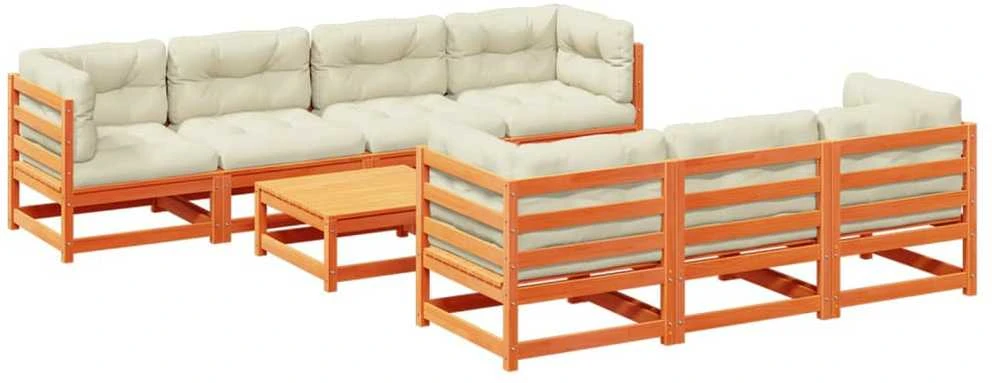 Lauko baldų komplektas Sodo sofos komplektas su pagalvėlėmis, 8 dalių, vaško, pušis