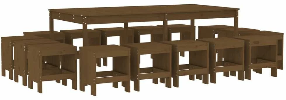 Lauko baldų komplektas Sodo valgomojo baldų komplektas, 17 dalių, medaus rudas, pušis